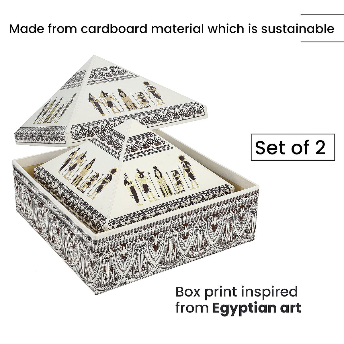 Set of 2 Handmade Paper and Handblock Printed Pyramid Shape Boxes - Egyptian Gods 7192468 4