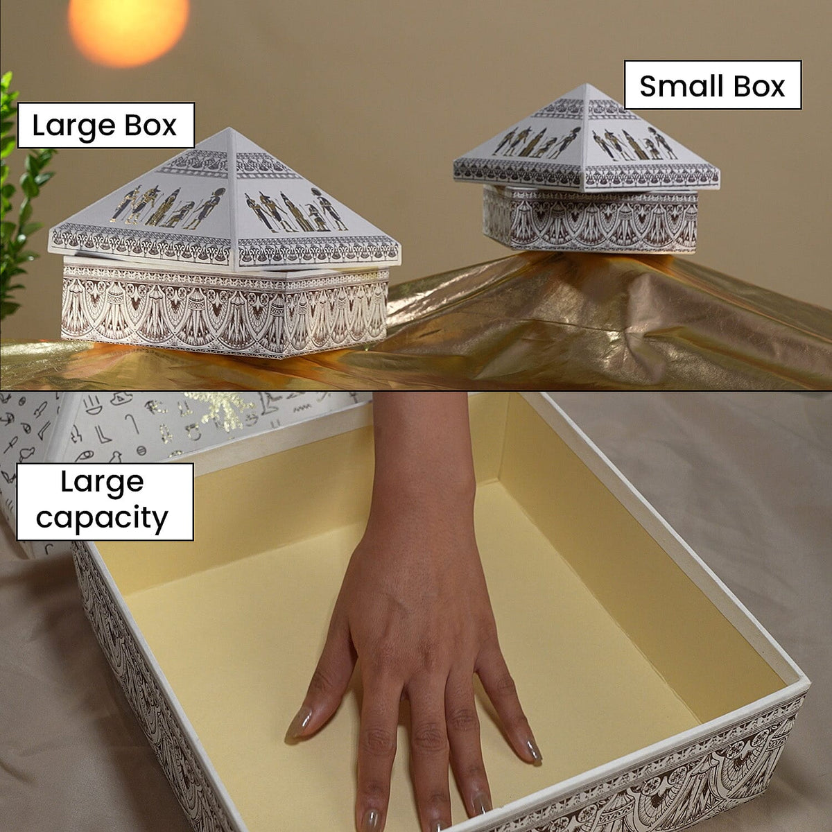 Set of 2 Handmade Paper and Handblock Printed Pyramid Shape Boxes - Egyptian Gods 7192468 5