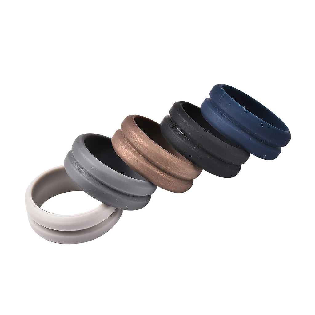 MP Set of 5 -  Light Grey, Dark Grey, Black, Brown and Dark Blue Colour Band Rings (Size Q)