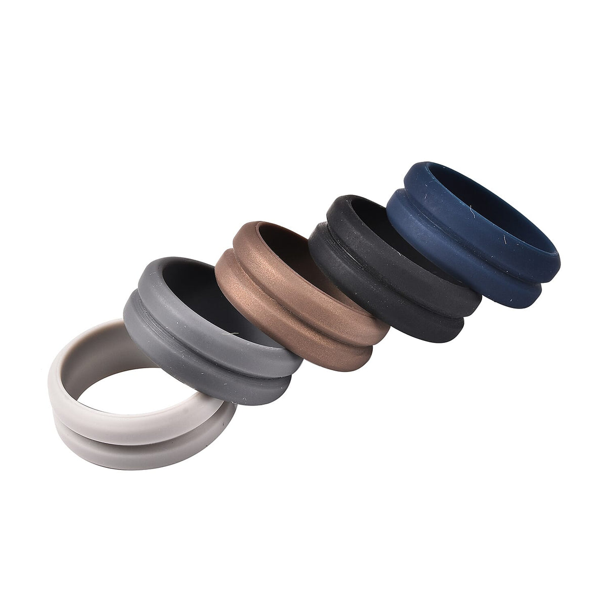Set of 5 Light Grey, Dark Grey, Black, Brown and Dark Blue Colour Band Rings 4035382 2