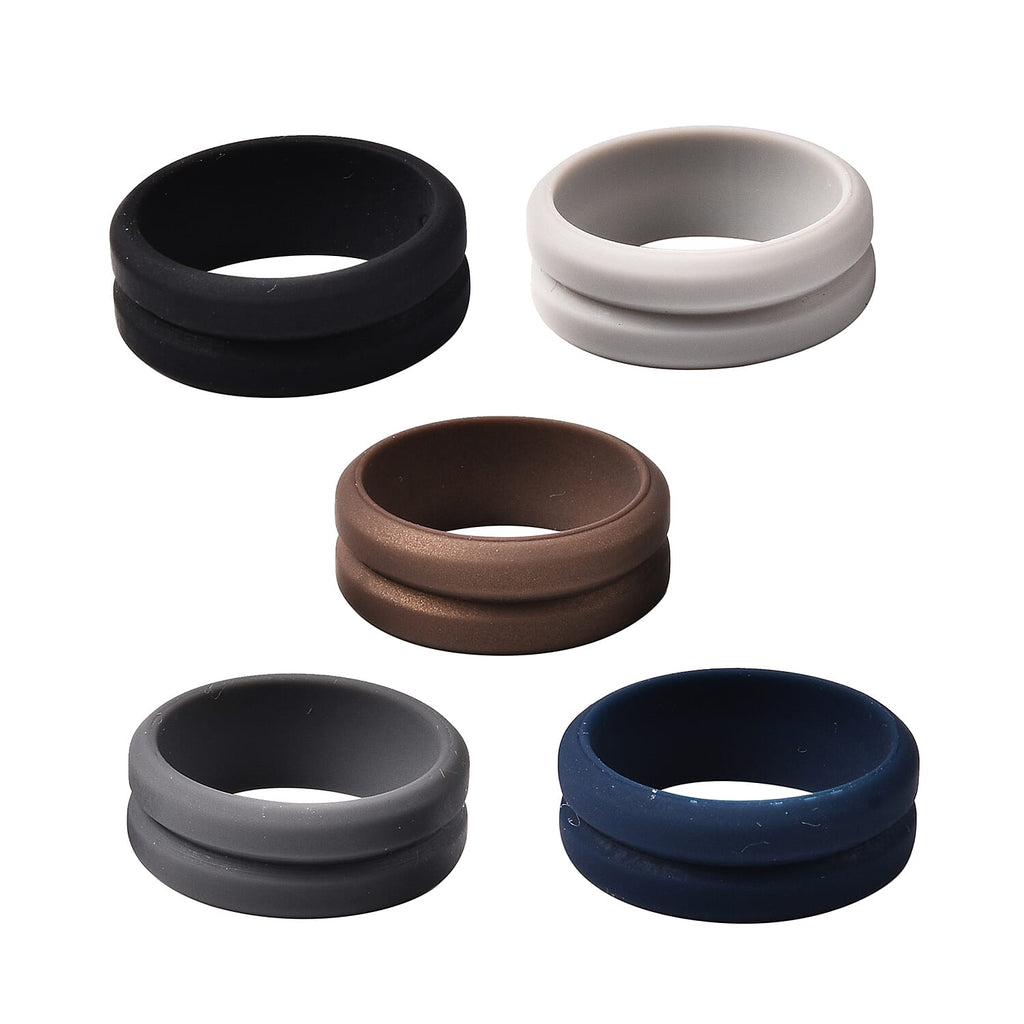 MP Set of 5 -  Light Grey, Dark Grey, Black, Brown and Dark Blue Colour Band Rings (Size S)