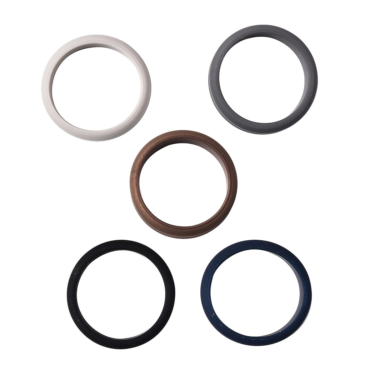 Set of 5 Light Grey, Dark Grey, Black, Brown and Dark Blue Colour Band Rings 4035386 3
