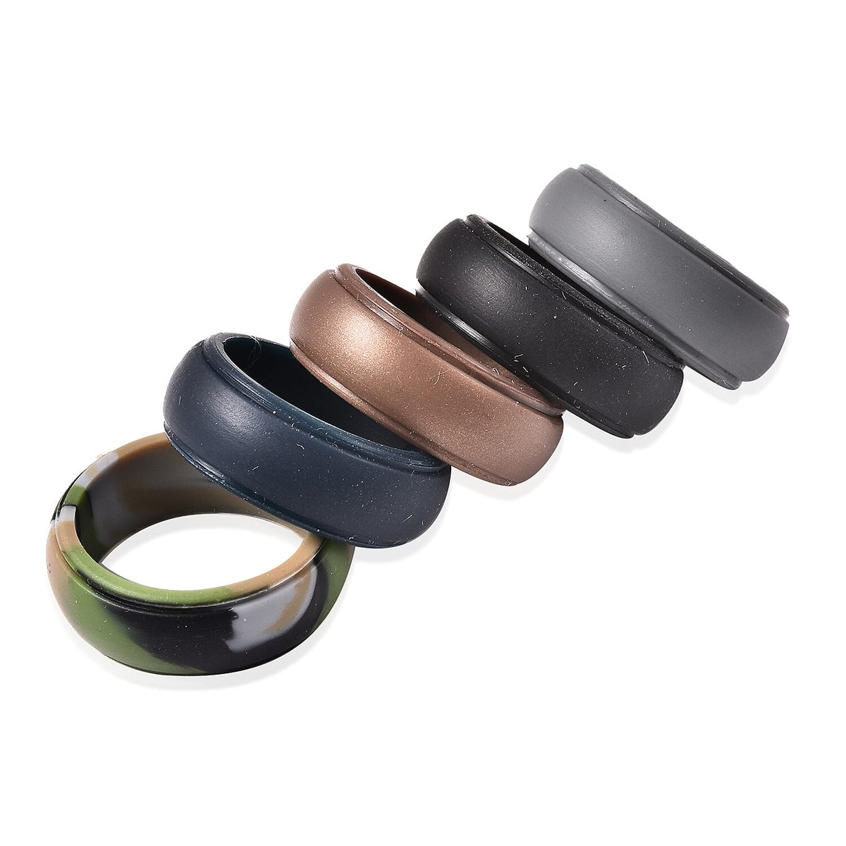 Set of 5 Light Grey, Dark Grey, Black, Brown and Dark Blue Colour Band Rings 4035389 3