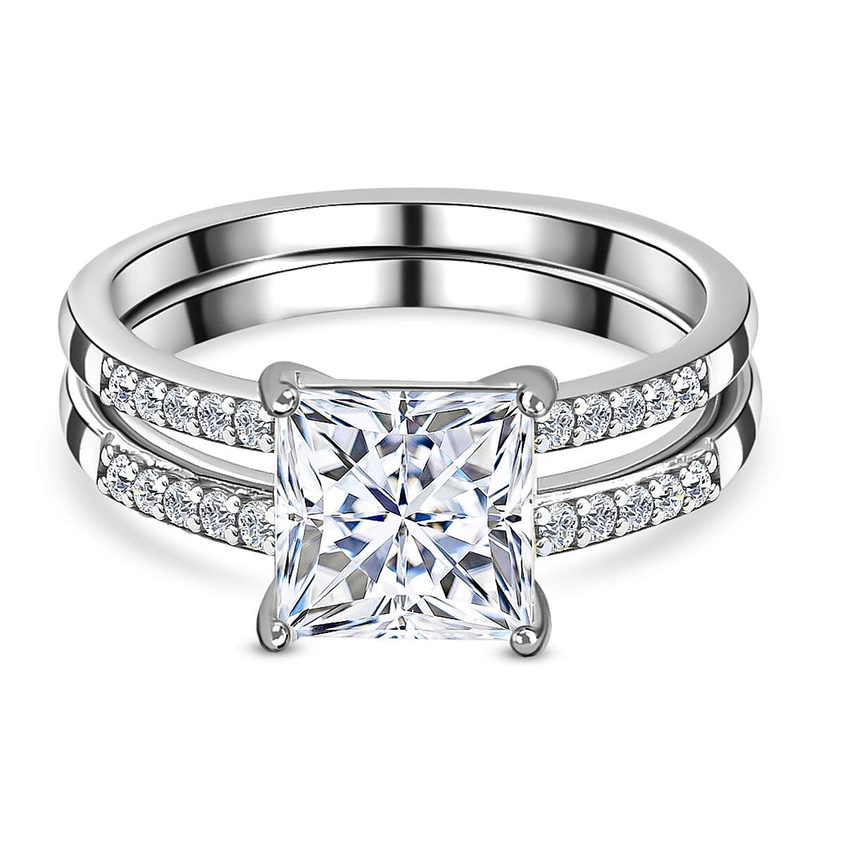 Set of 2 Moissanite Stackable Ring in Platinum Overlay Sterling Silver 4200886 0