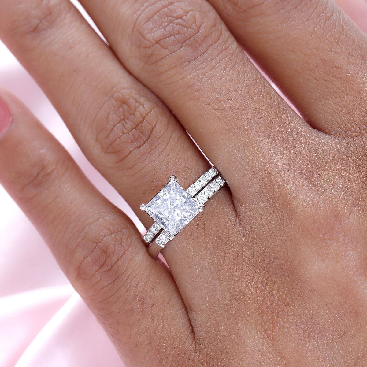Set of 2 Moissanite Stackable Ring in Platinum Overlay Sterling Silver 4200886 2
