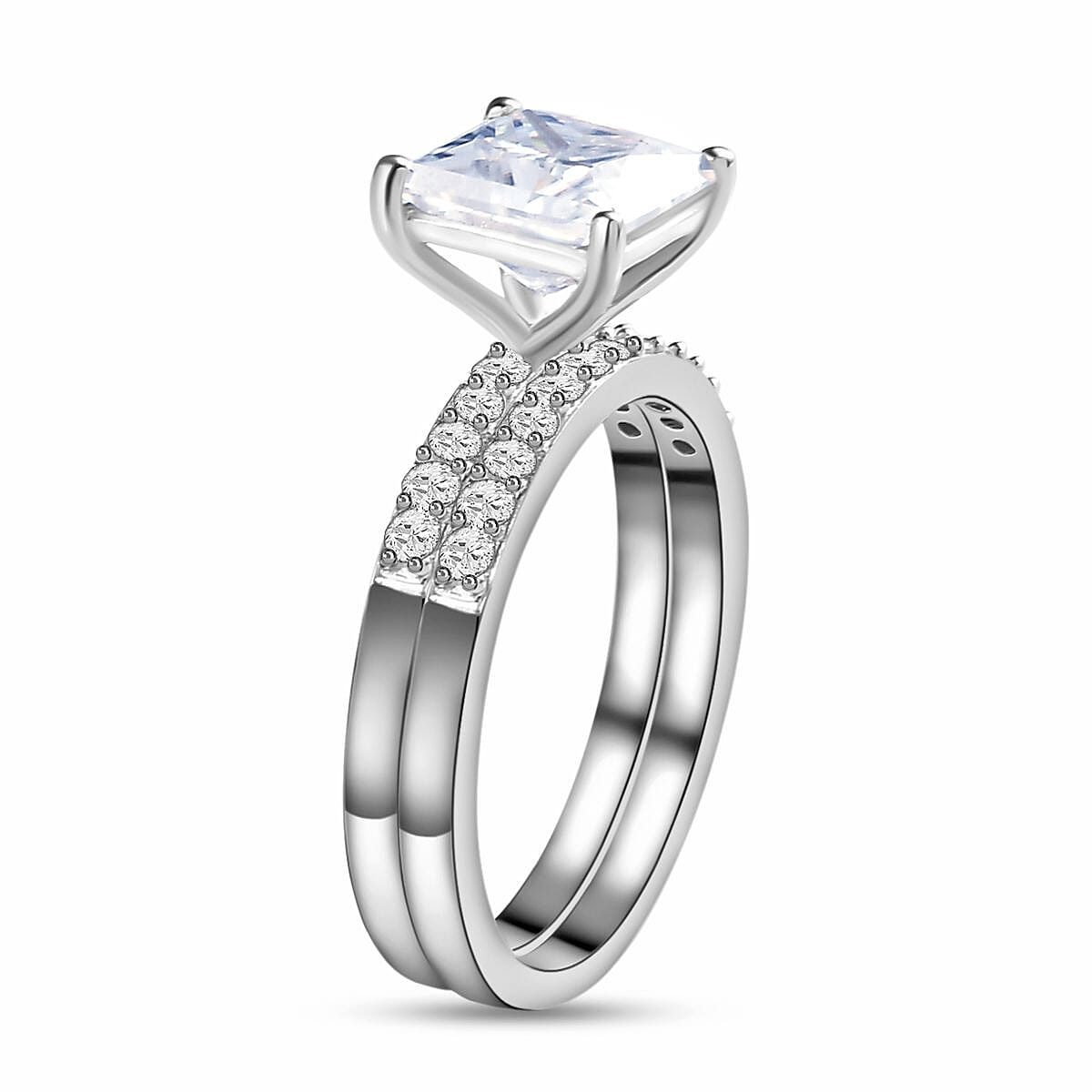 Set of 2 Moissanite Stackable Ring in Platinum Overlay Sterling Silver 4200886 3