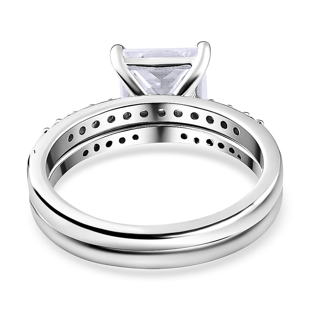 Set of 2 Moissanite Stackable Ring in Platinum Overlay Sterling Silver 4200886 4