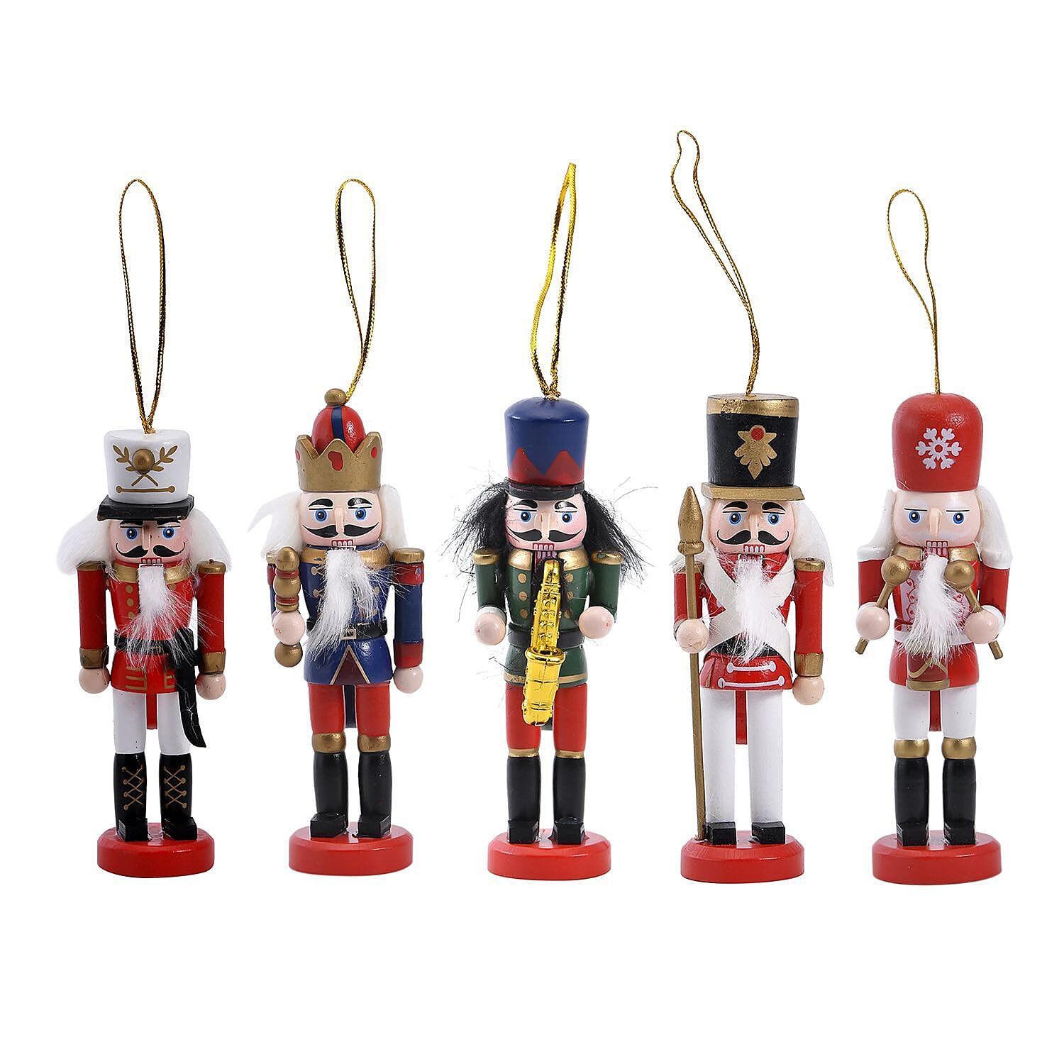 Set of 5 Hanging Wooden Soldier Shaped Nutcrackers - Multi 8900313 0