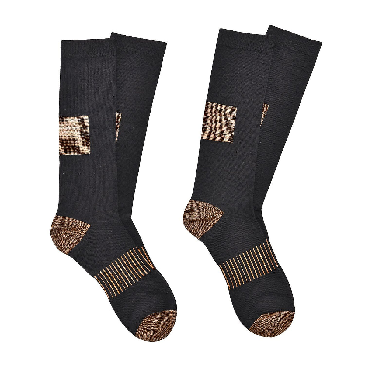 2 Pairs Antibacterial Copper Infused Compression Long Socks (Size L-XL, 9 to13) - Black 7132954 0