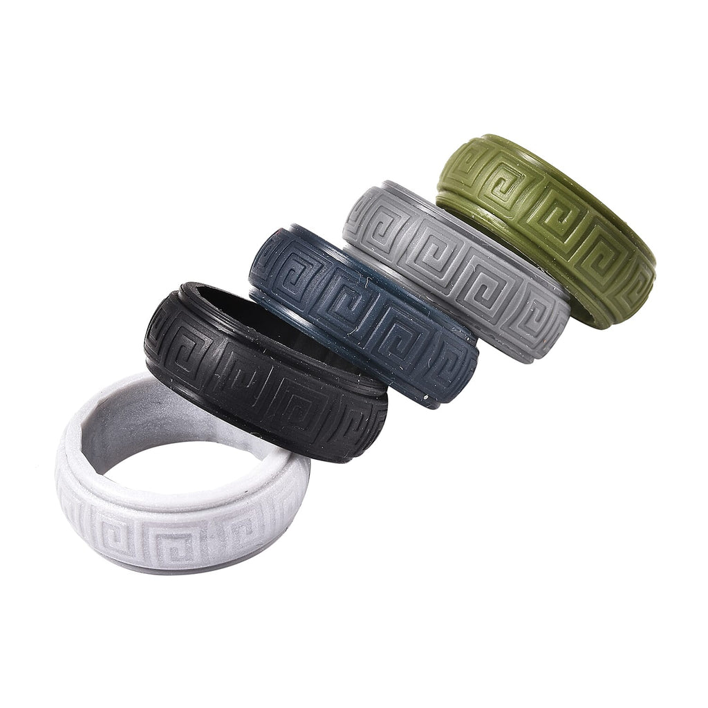 MP Set of 5 -  Silver, Dark Grey, Dark Blue, Black and Olive Colour Band Rings (Size T)
