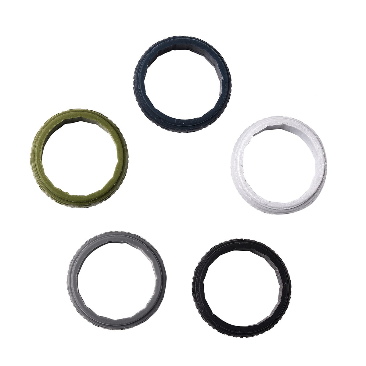 Set of 5 Silver, Dark Grey, Dark Blue, Black and Olive Colour Band Rings 4035379 3