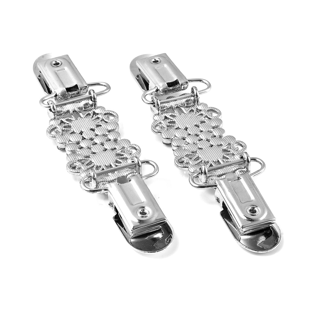 Set of 2 White AB Crystal Floral Style Cardigan Clip Connector in Silver Tone 6704525 4
