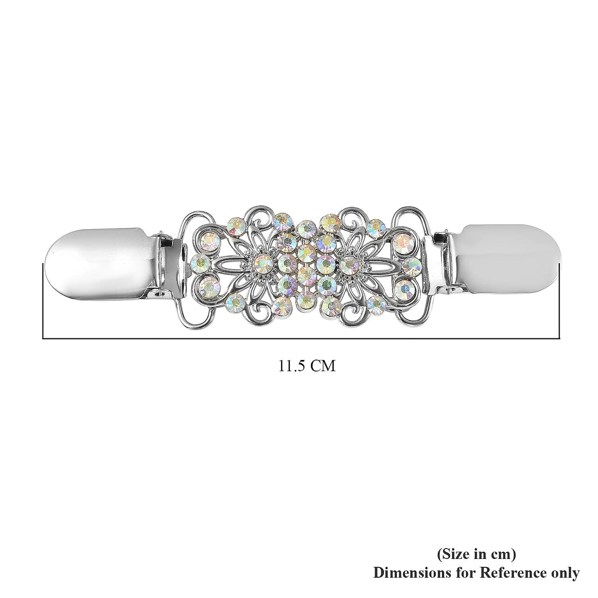 Set of 2 White AB Crystal Floral Style Cardigan Clip Connector in Silver Tone 6704525 6