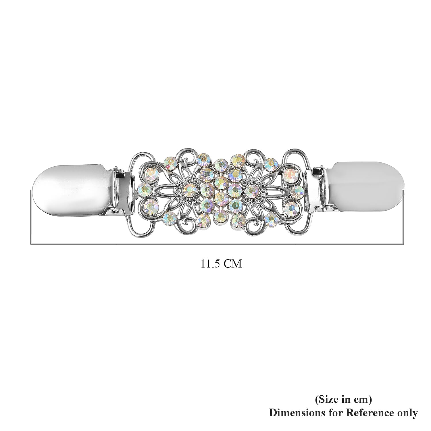 Set of 2 White AB Crystal Floral Style Cardigan Clip Connector in Silver Tone 6704525 6