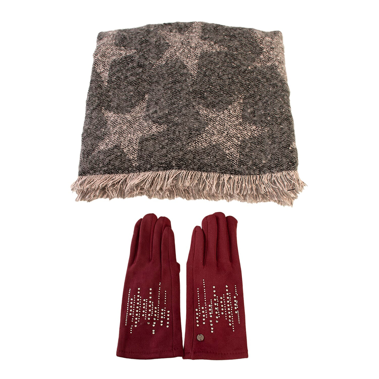 Set of Winter Scarf (Grey) and Gloves (Marroon) 7970226 0