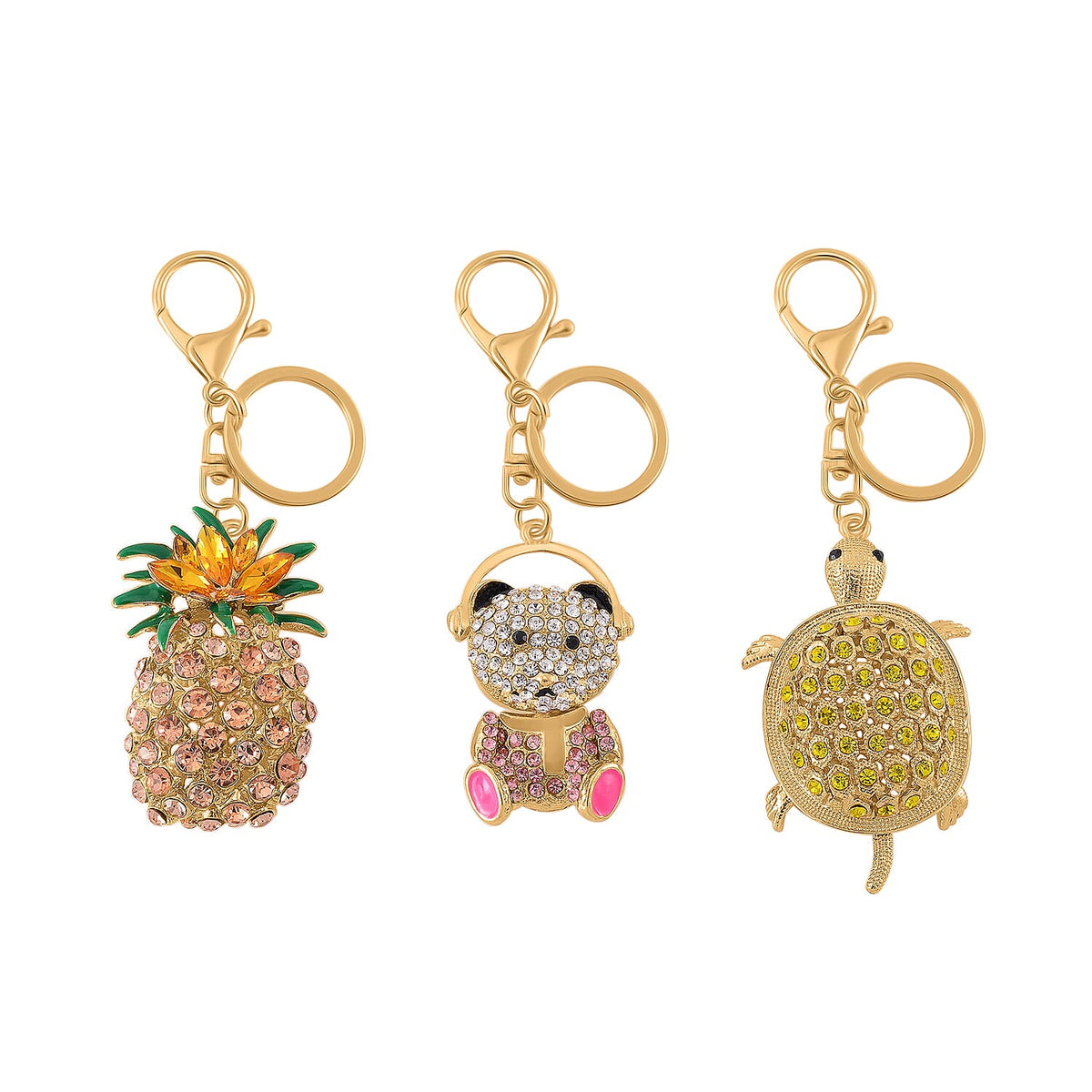 Set of 3 Crystal Keychains with Pineapple, Turtle and Bear Charms V32755650 0
