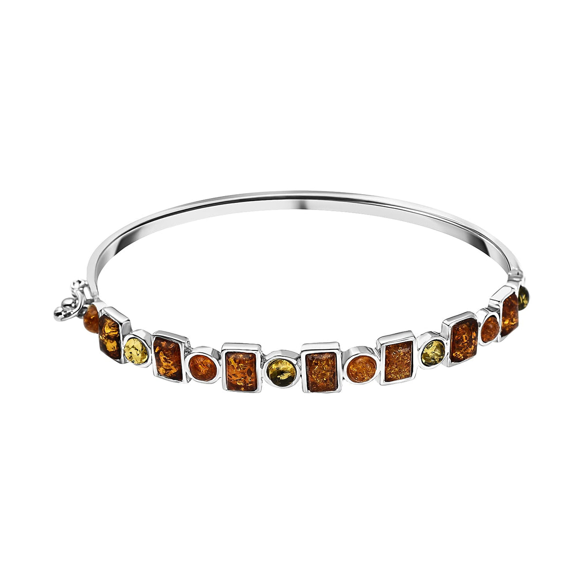 Shades Of Amber - Multi Amber Bangle (Size 7.5) in Sterling Silver, Silver Wt 10.14 GM 7673023 0