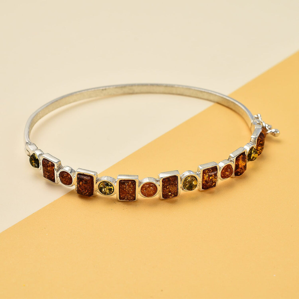 Shades Of Amber - Multi Amber Bangle (Size 7.5) in Sterling Silver, Silver Wt 10.14 GM 7673023 1