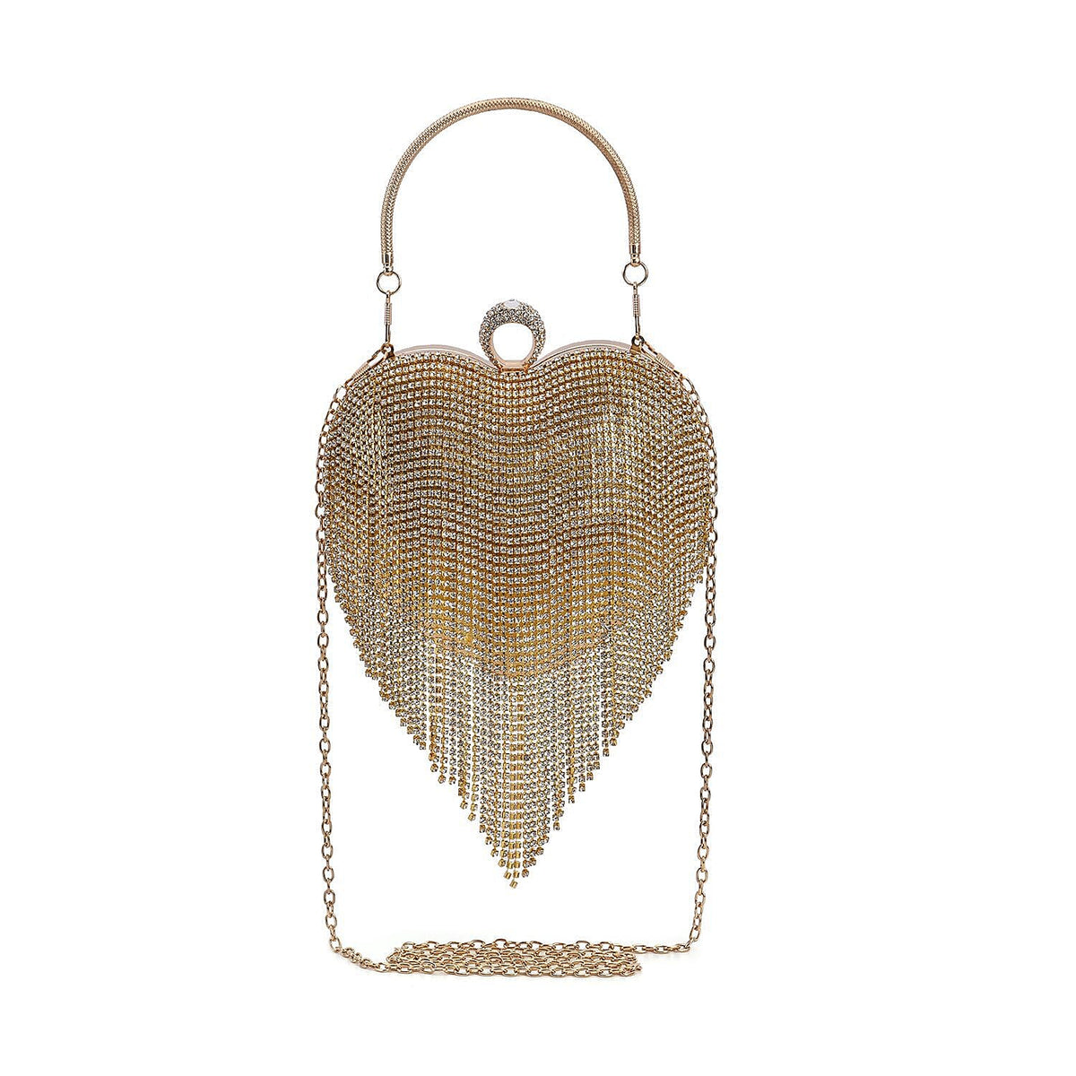 Sheeny Heart Shape Tassel Evening Clutch Bag - Gold 7154989 0