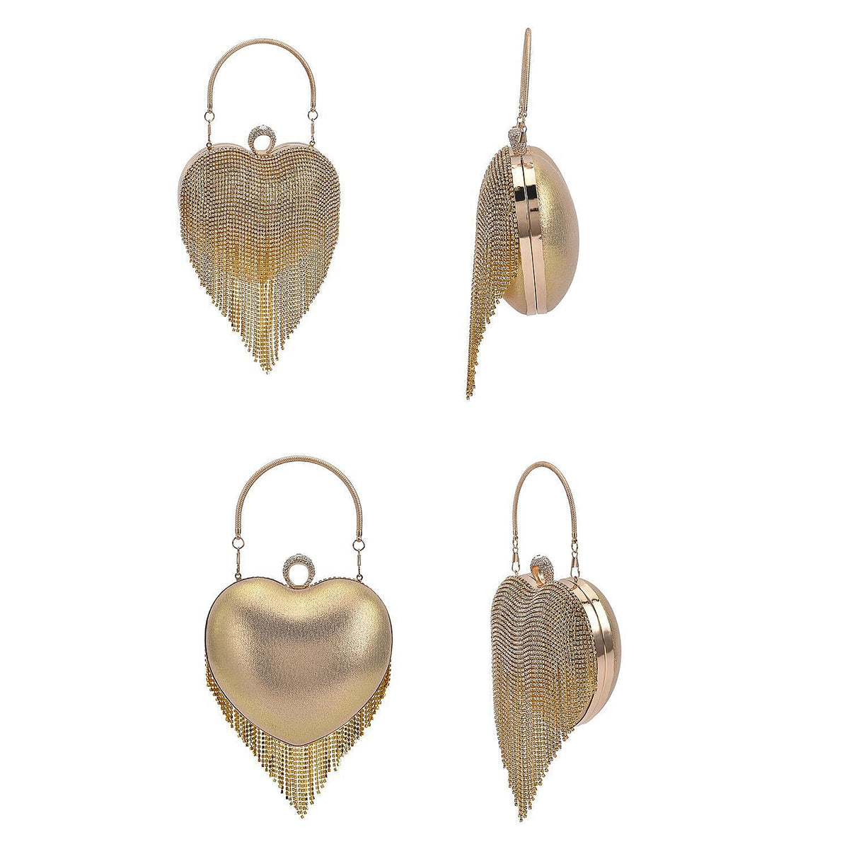 Sheeny Heart Shape Tassel Evening Clutch Bag - Gold 7154989 3