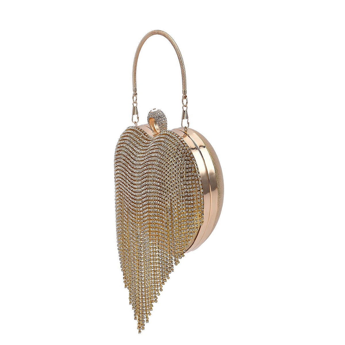 Sheeny Heart Shape Tassel Evening Clutch Bag - Gold 7154989 7