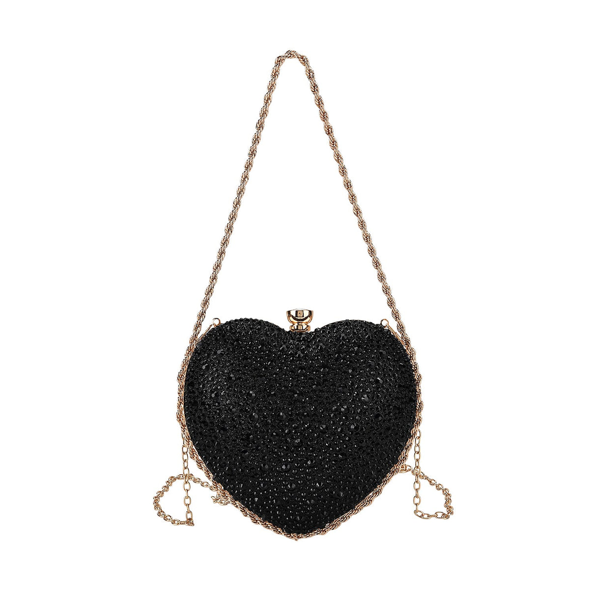 Sheeny Heart-Shaped Crystal Clutch Bag - Black 8244529 0