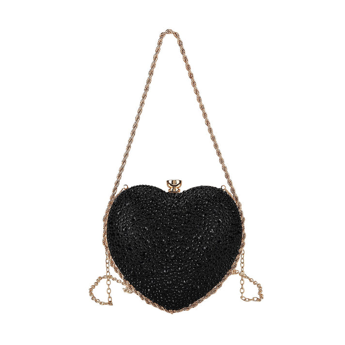 Sheeny Heart-Shaped Crystal Clutch Bag - Black 8244529 1