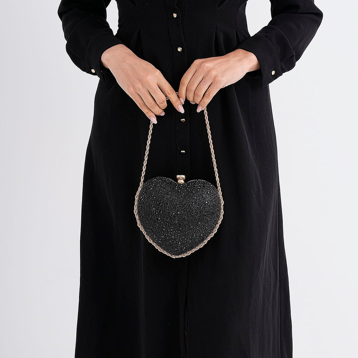 Sheeny Heart-Shaped Crystal Clutch Bag - Black 8244529 3