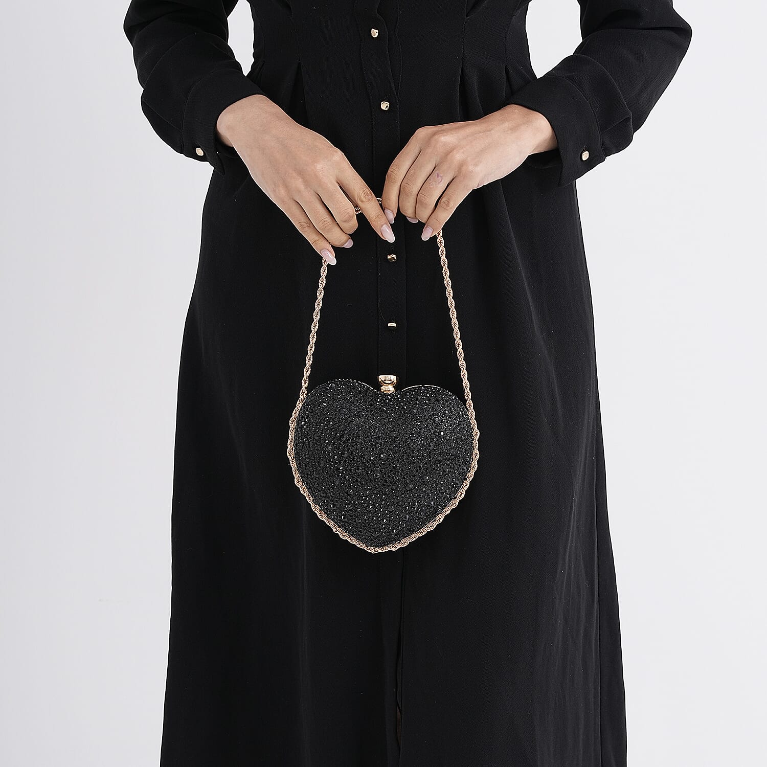 Sheeny Heart-Shaped Crystal Clutch Bag - Black 8244529 3
