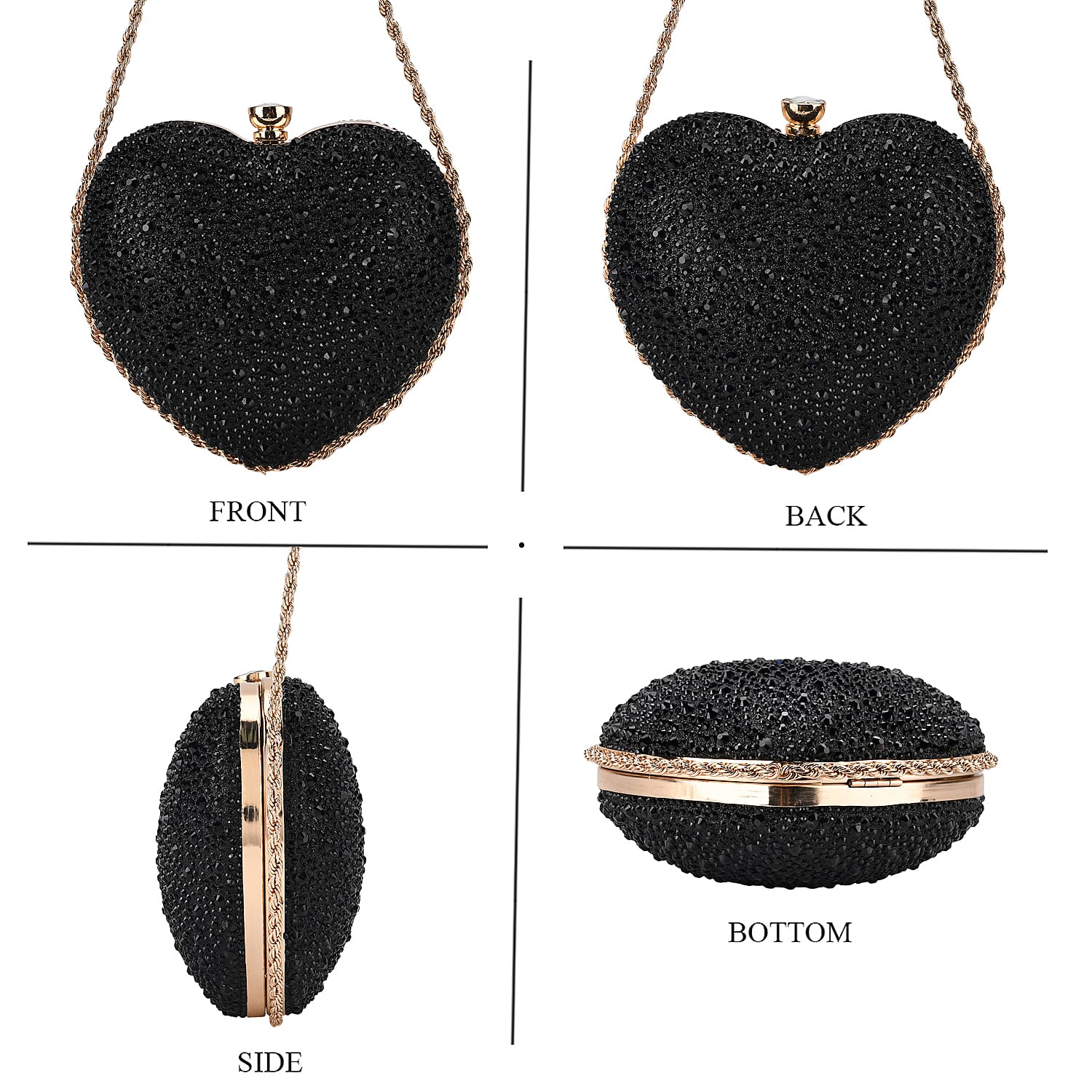 Sheeny Heart-Shaped Crystal Clutch Bag - Black 8244529 4