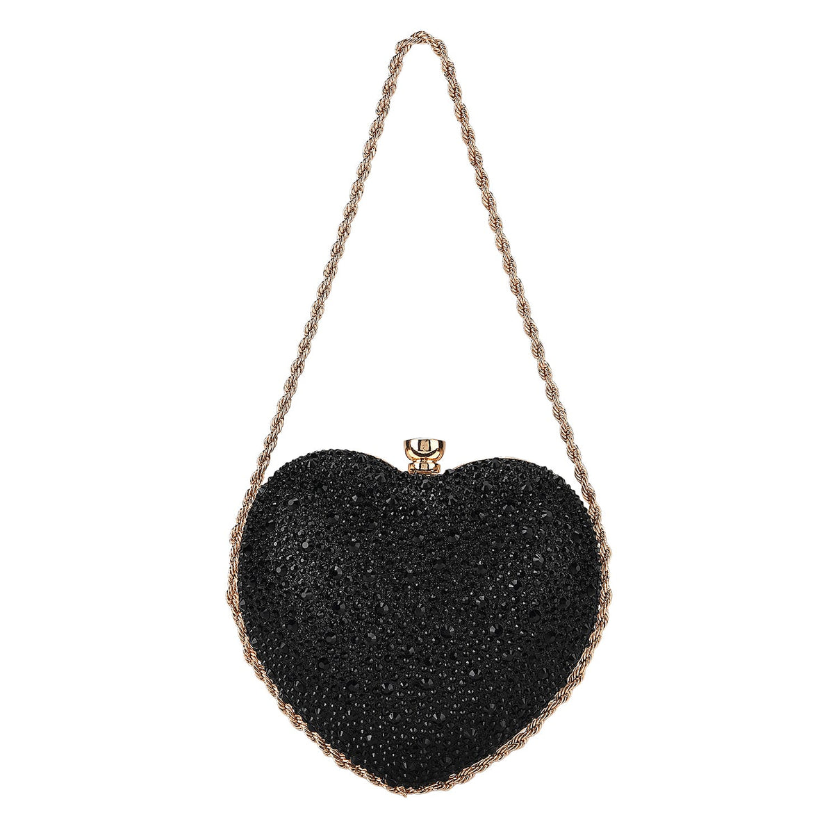 Sheeny Heart-Shaped Crystal Clutch Bag - Black 8244529 5
