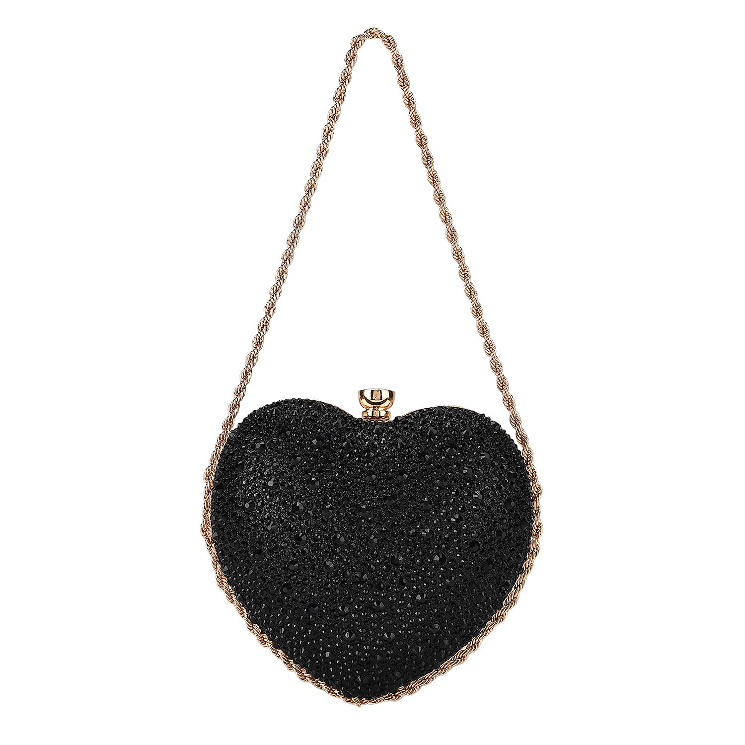 Sheeny Heart-Shaped Crystal Clutch Bag - Black 8244529 5