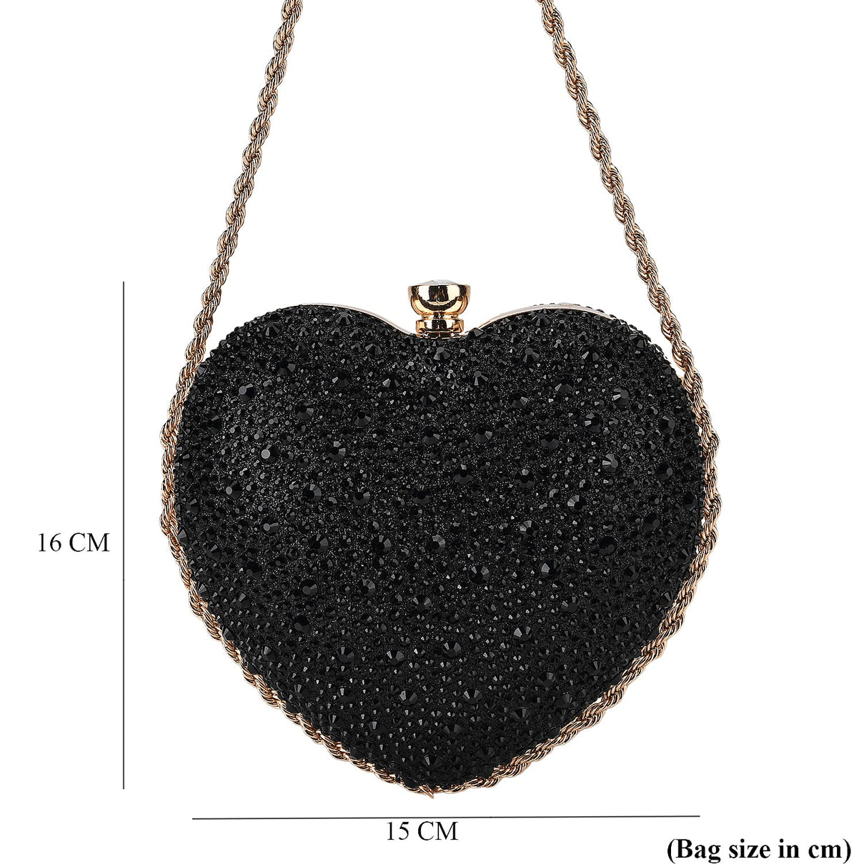 Sheeny Heart-Shaped Crystal Clutch Bag - Black 8244529 7