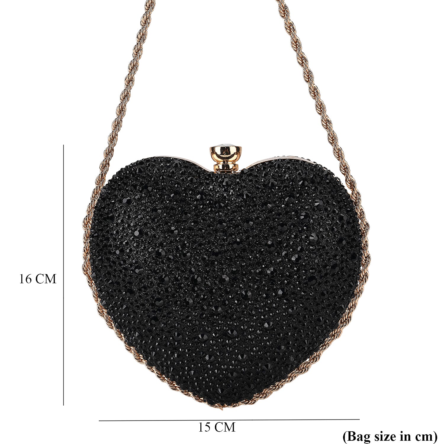 Sheeny Heart-Shaped Crystal Clutch Bag - Black 8244529 7