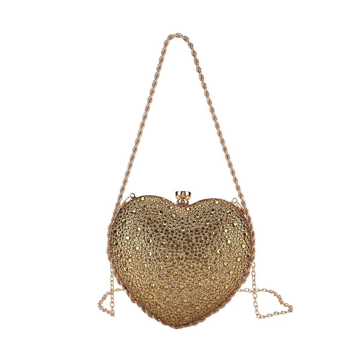 Sheeny Heart-Shaped Crystal Clutch Bag - Gold V32540063 0