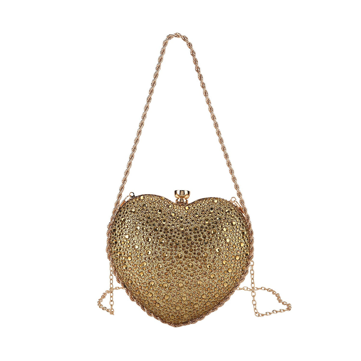 Sheeny Heart-Shaped Crystal Clutch Bag - Gold V32540063 0