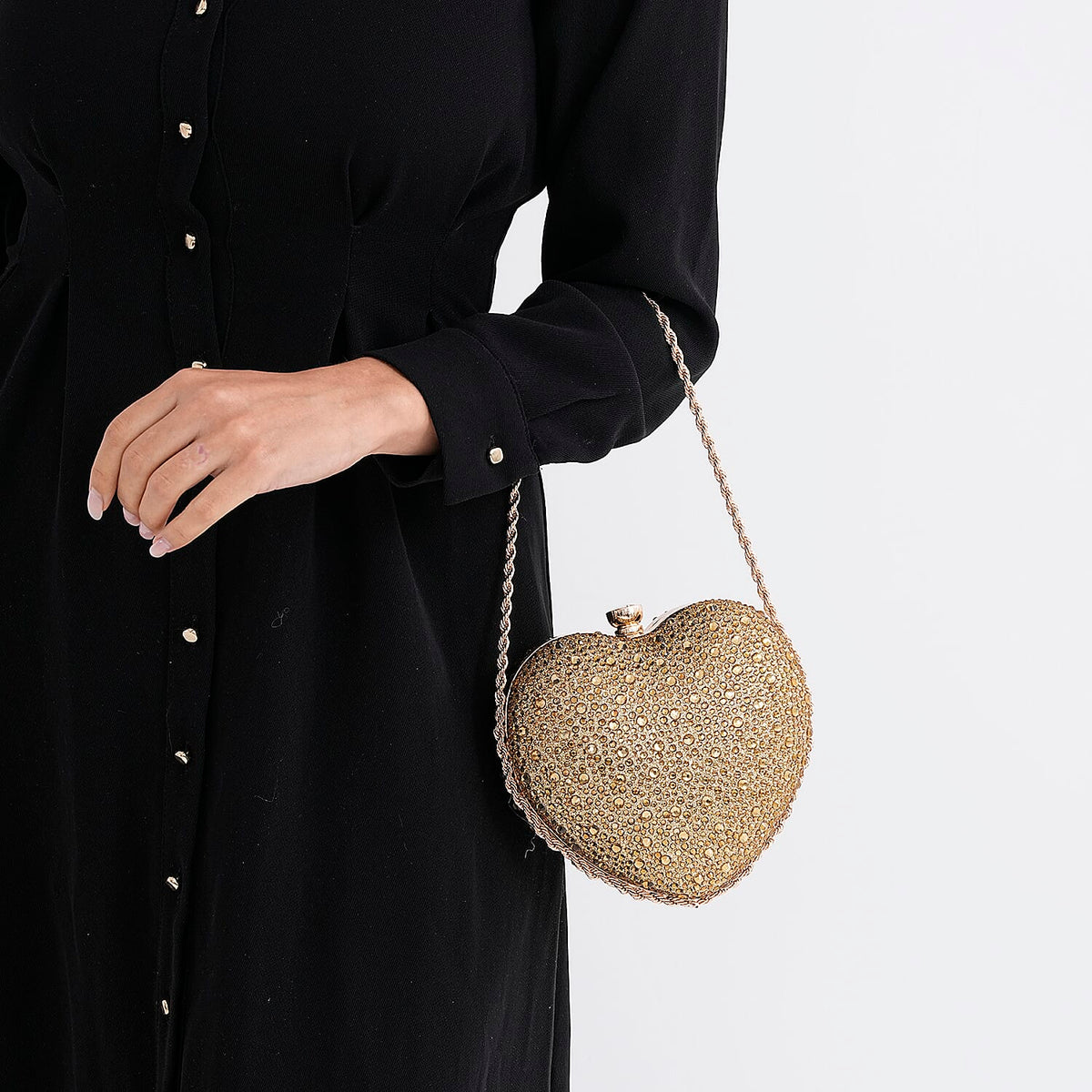 Sheeny Heart-Shaped Crystal Clutch Bag - Gold V32540063 3