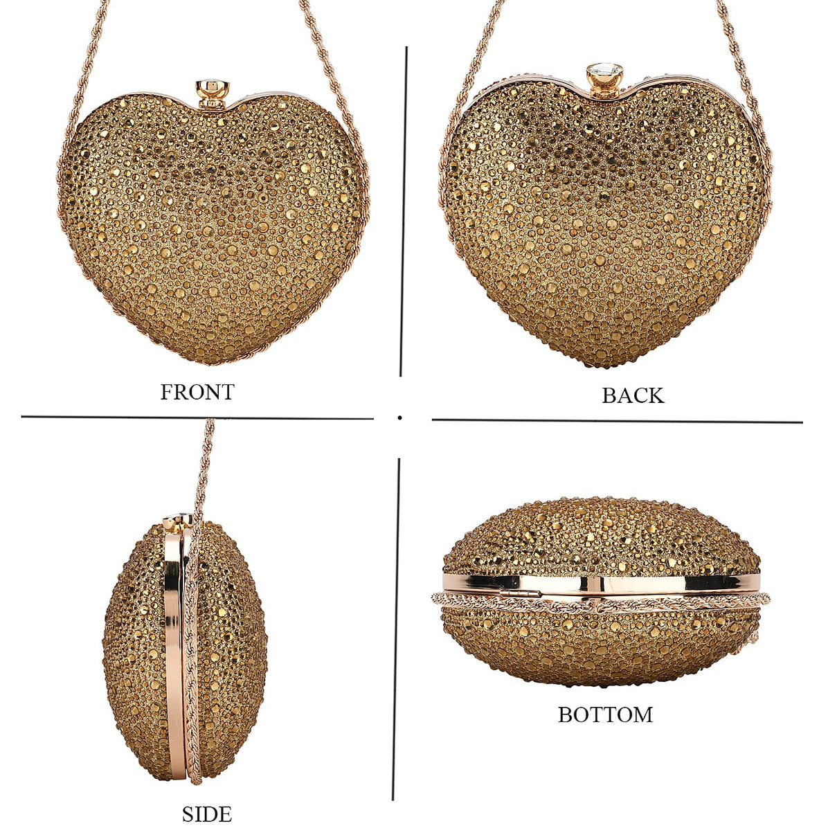 Sheeny Heart-Shaped Crystal Clutch Bag - Gold V32540063 4