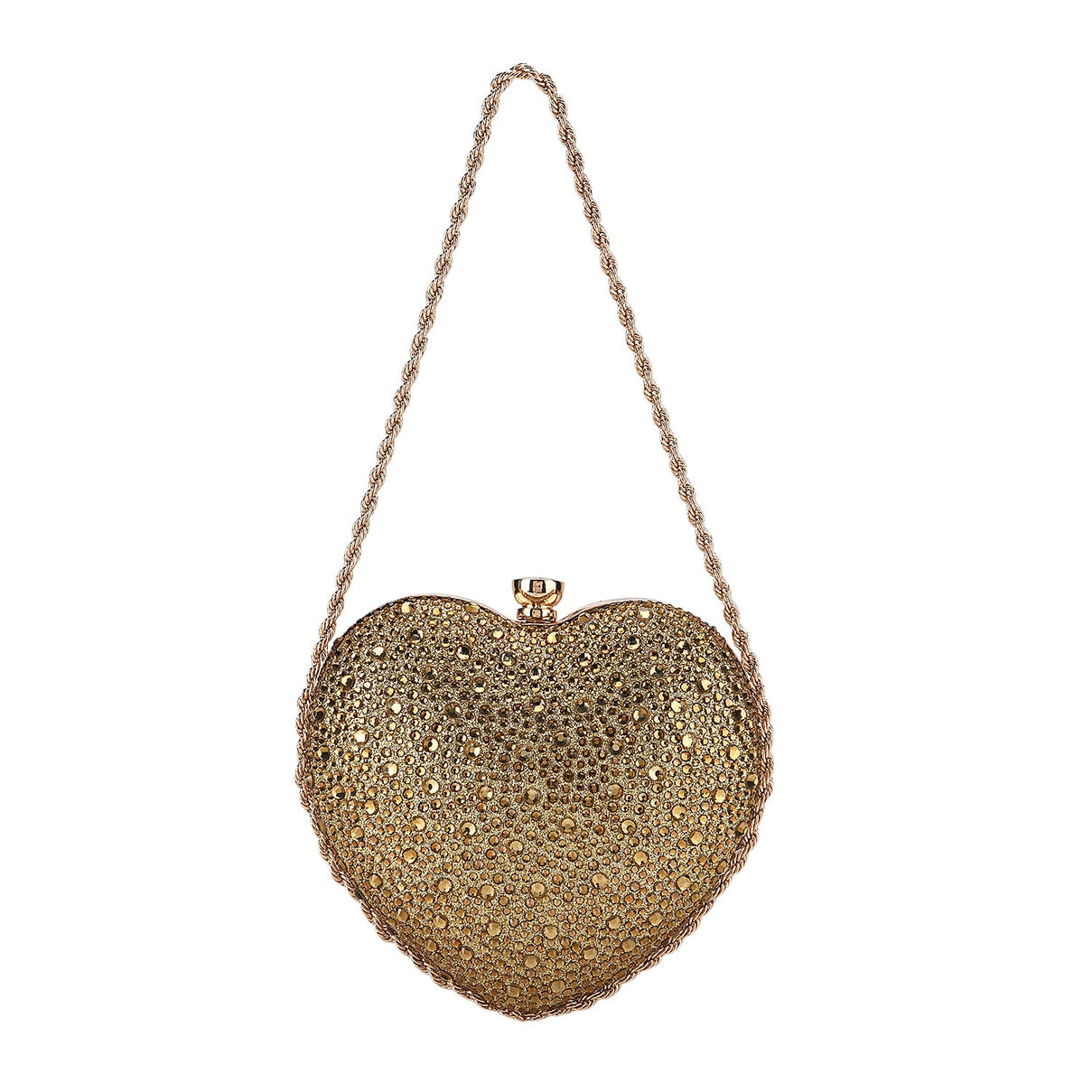 Sheeny Heart-Shaped Crystal Clutch Bag - Gold V32540063 5