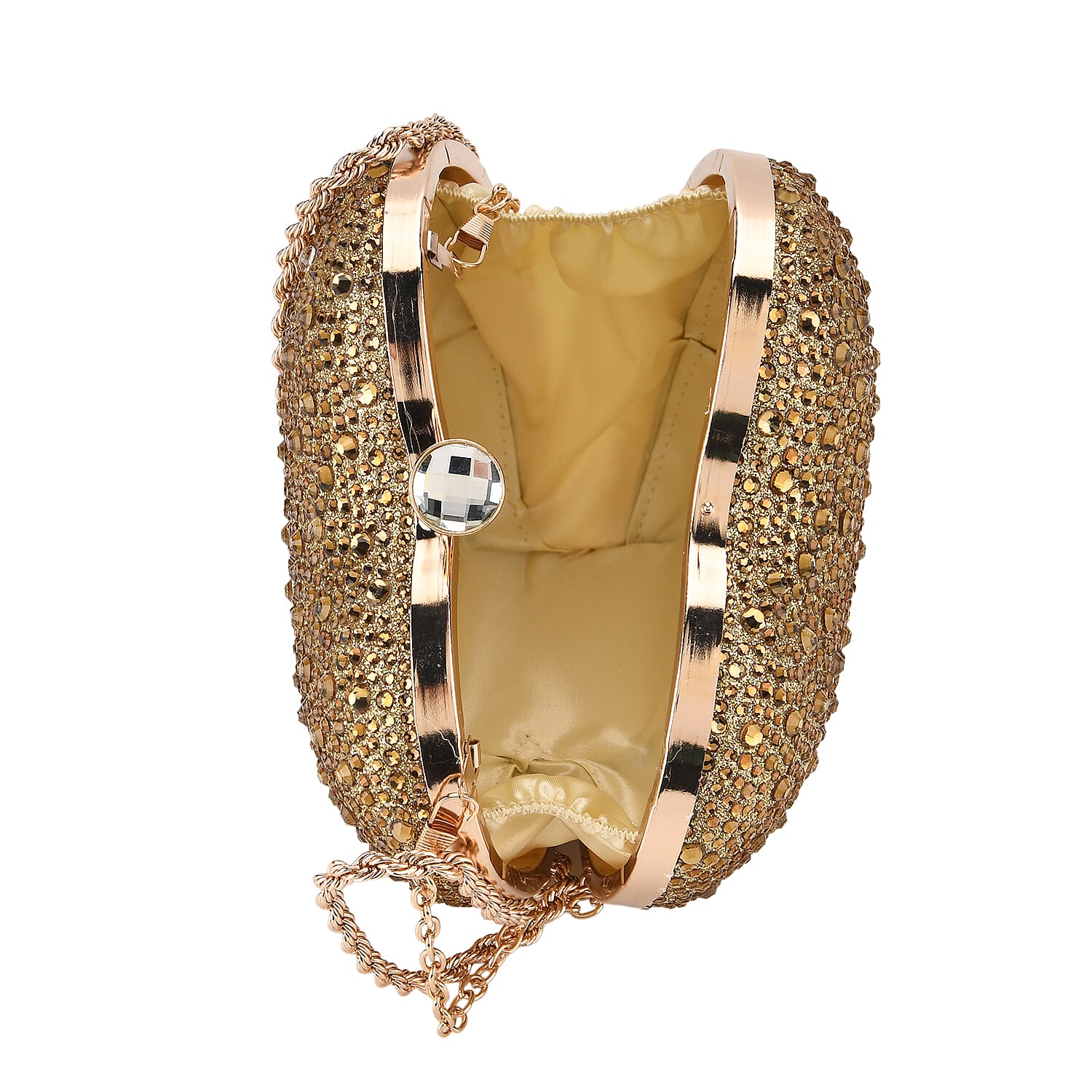 Sheeny Heart-Shaped Crystal Clutch Bag - Gold V32540063 6