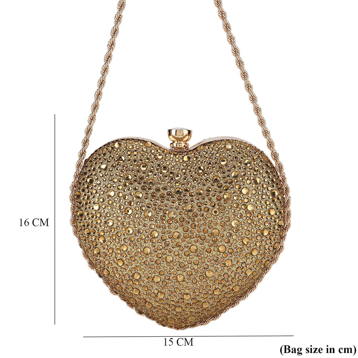 Sheeny Heart-Shaped Crystal Clutch Bag - Gold V32540063 7