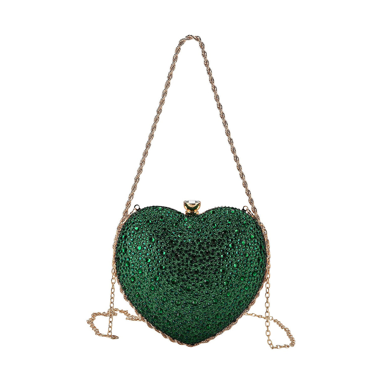 Sheeny Heart-Shaped Crystal Clutch Bag - Green V32370849 0