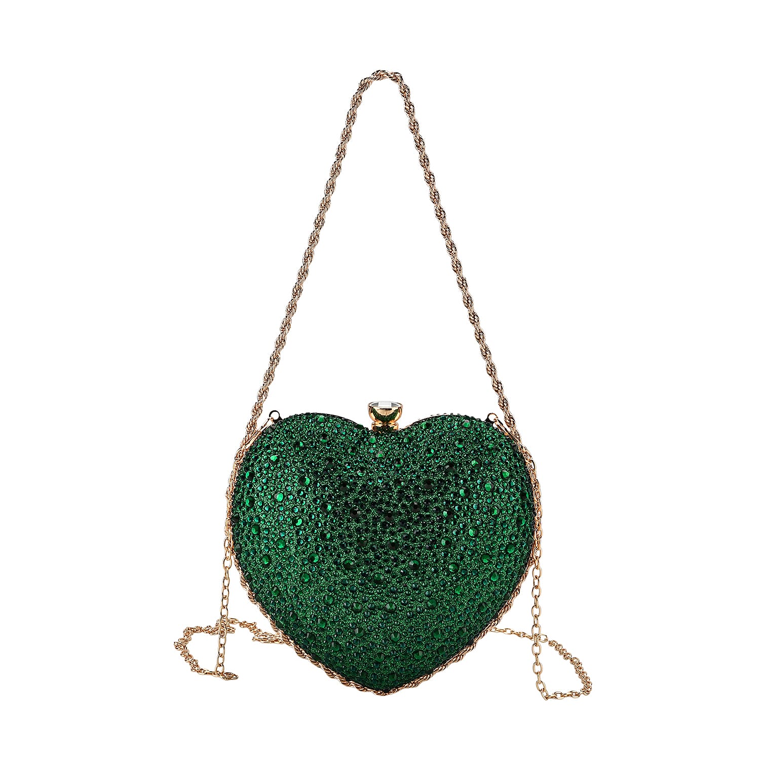 Sheeny Heart-Shaped Crystal Clutch Bag - Green V32370849 0