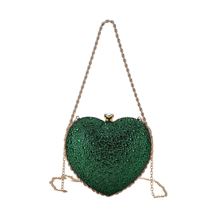 Sheeny Heart-Shaped Crystal Clutch Bag - Black 8244529 1