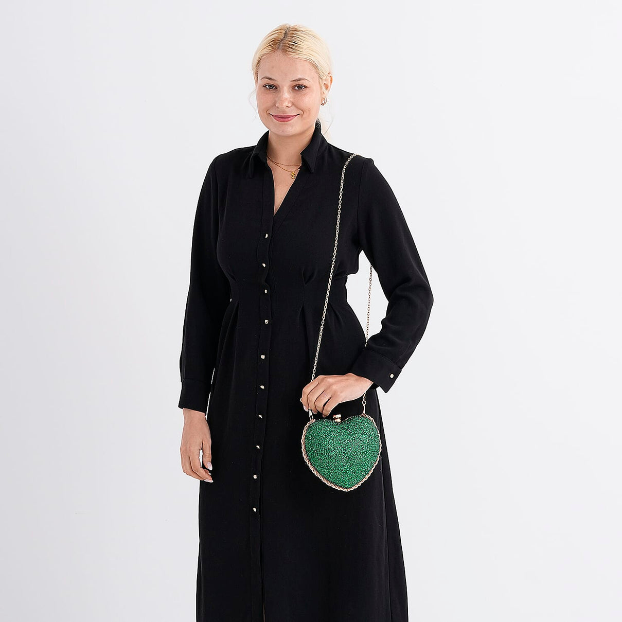Sheeny Heart-Shaped Crystal Clutch Bag - Green V32370849 2