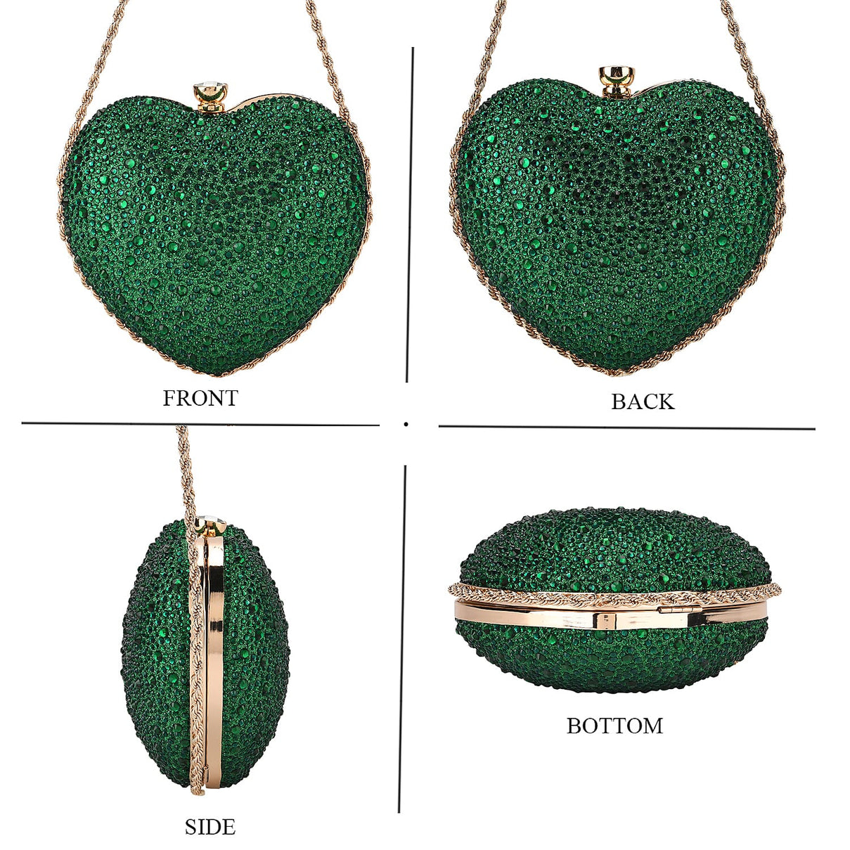 Sheeny Heart-Shaped Crystal Clutch Bag - Green V32370849 4