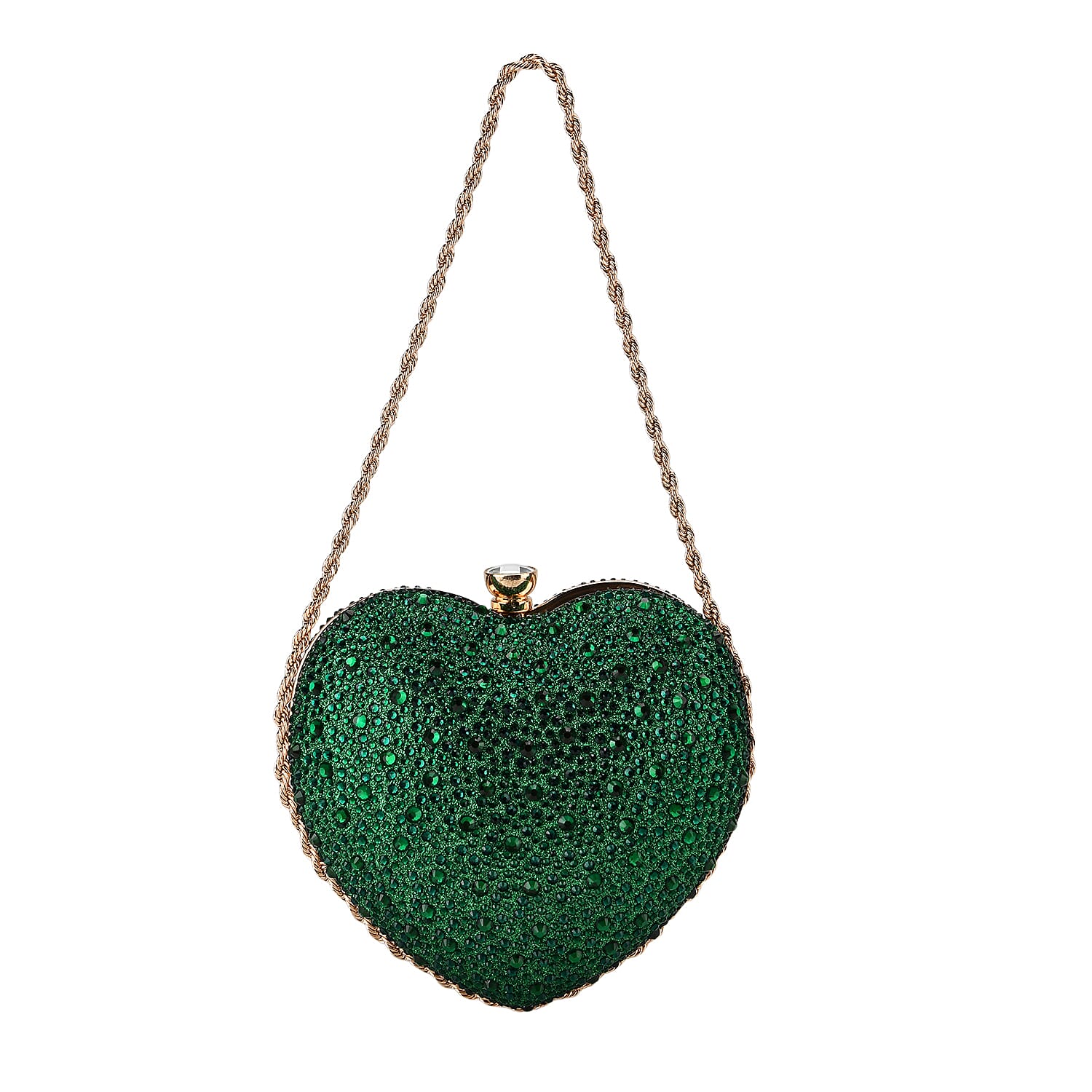 Sheeny Heart-Shaped Crystal Clutch Bag - Green V32370849 5