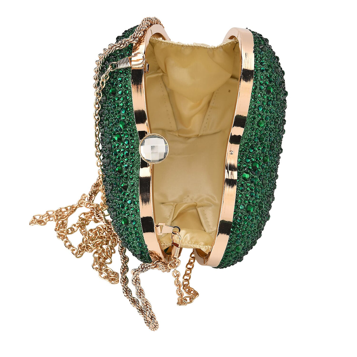 Sheeny Heart-Shaped Crystal Clutch Bag - Green V32370849 6
