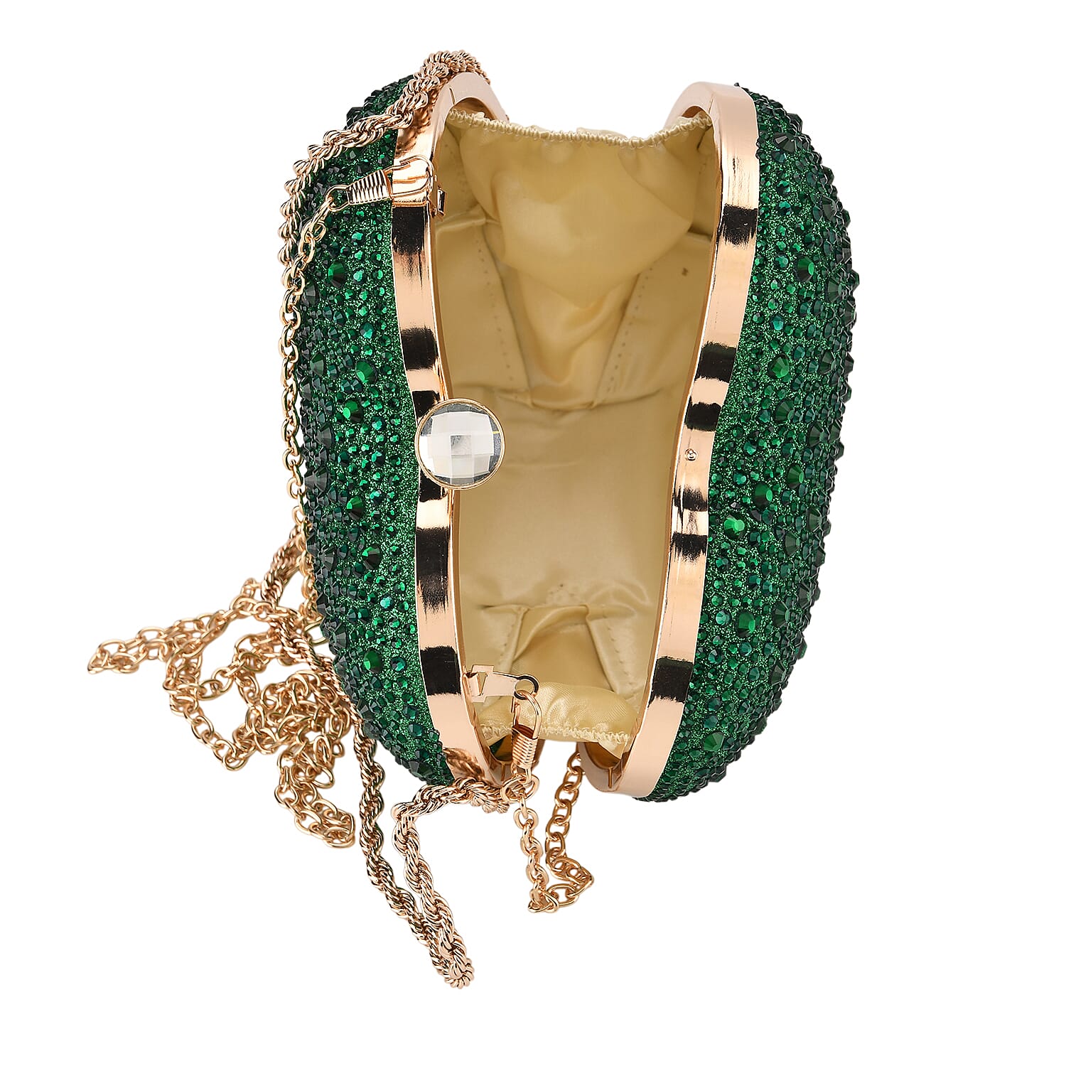 Sheeny Heart-Shaped Crystal Clutch Bag - Green V32370849 6