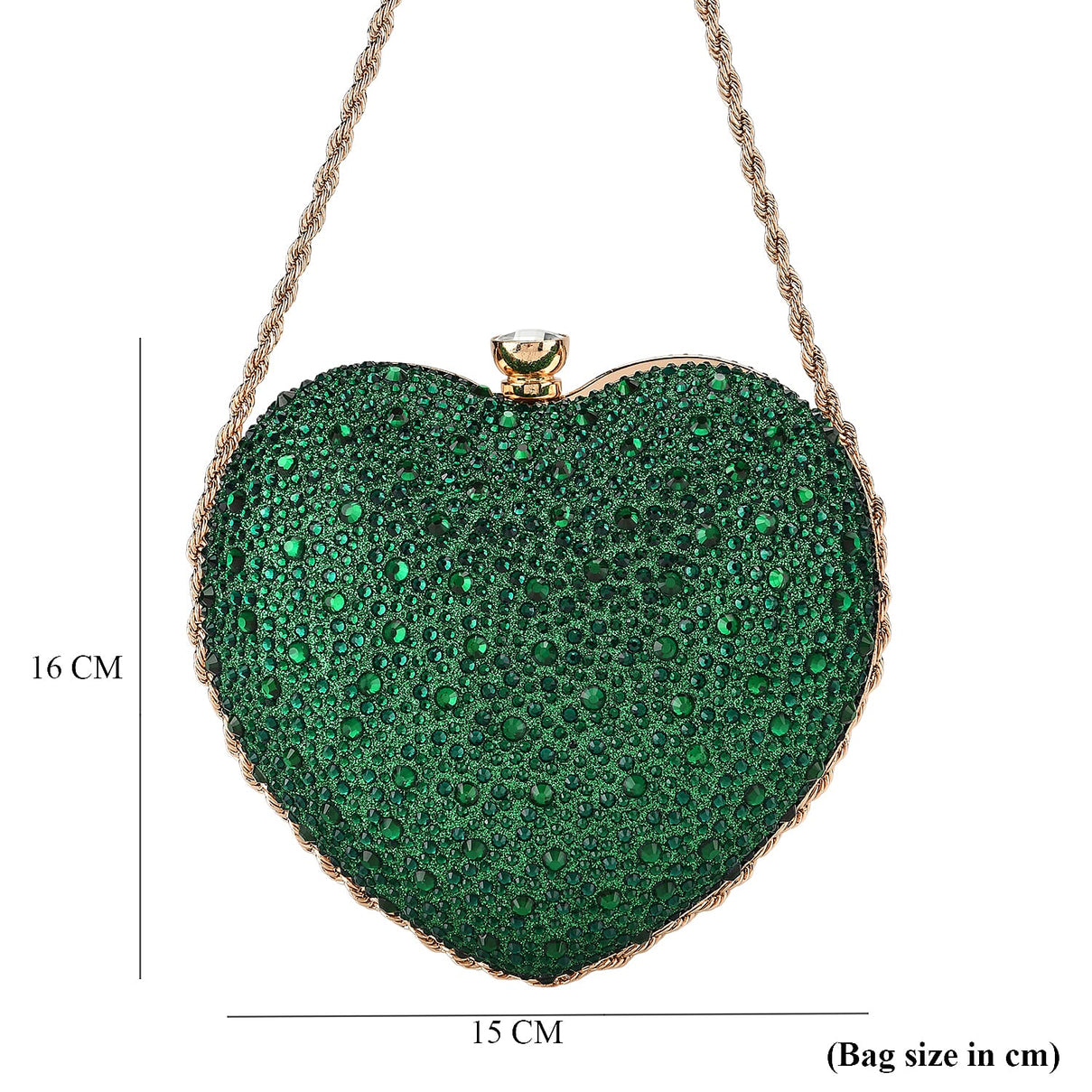 Sheeny Heart-Shaped Crystal Clutch Bag - Green V32370849 7